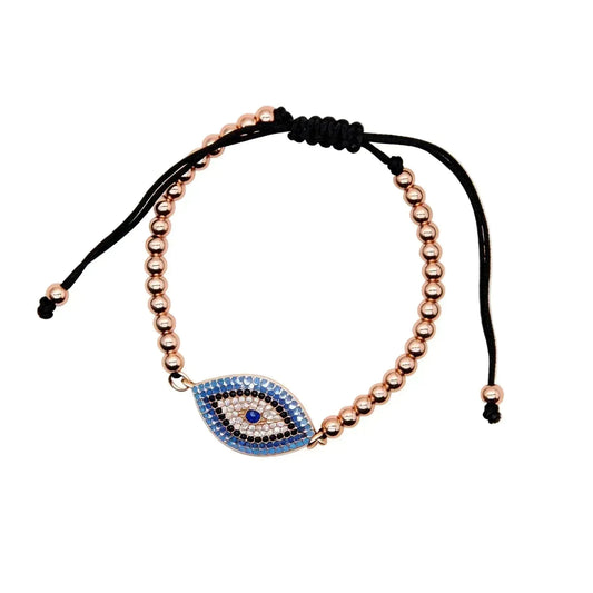 CHIGROVE Rose Gold Beaded Evil Eye Bracelet | Adjustable Protection Jewelry for Women Spiritual Gifts - ChiGrove