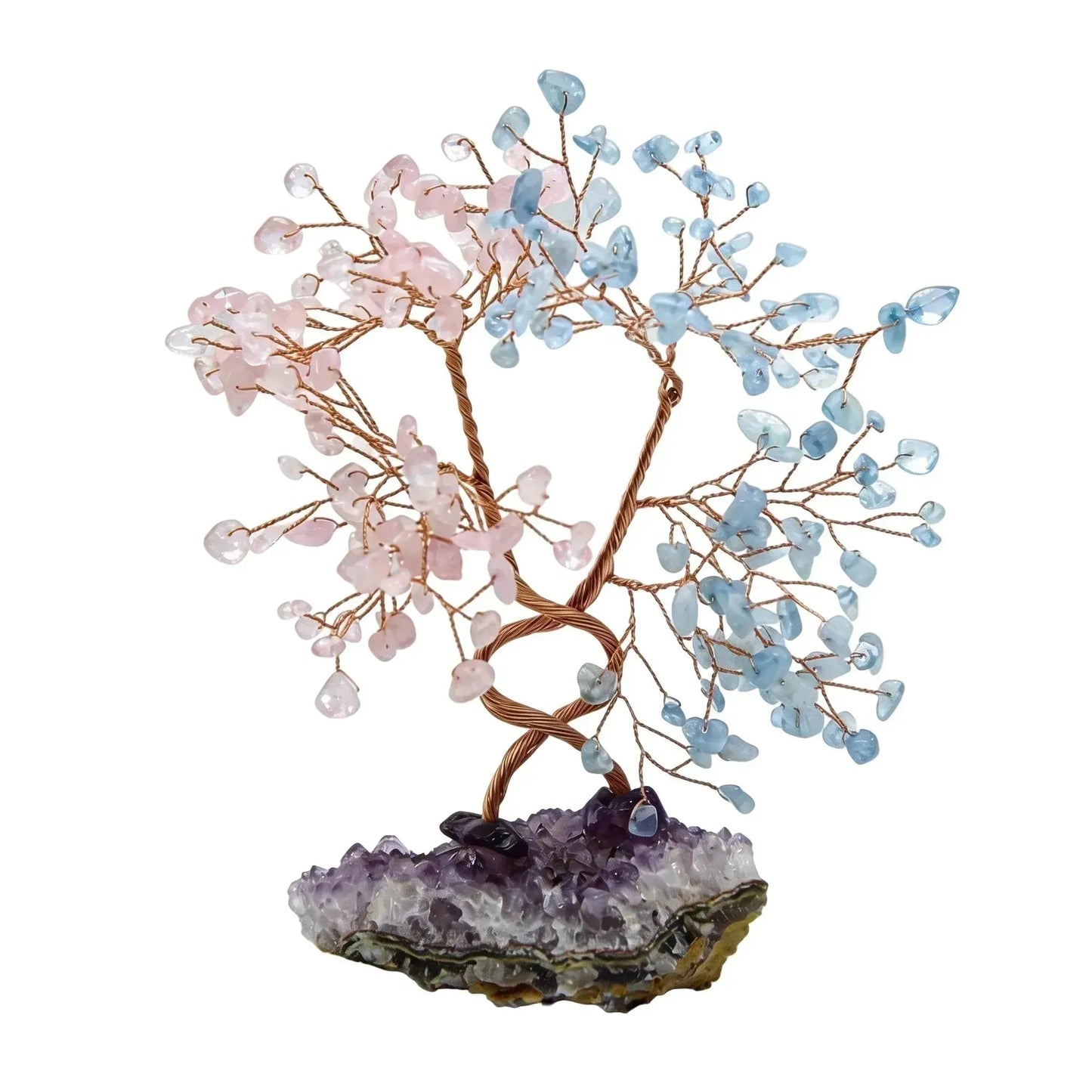 CHIGROVE Rose Quartz & Aquamarine Crystal Tree with Amethyst Base | Healing Spiritual Home Decor - ChiGrove