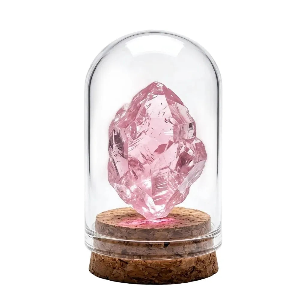 CHIGROVE Rose Quartz Crystal Display in Glass Cloche | Natural Self Love Healing Crystal Home Decor - ChiGrove