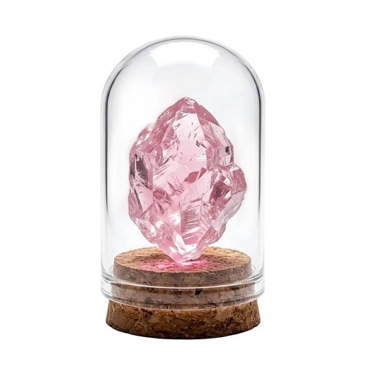 CHIGROVE Rose Quartz Crystal Display in Glass Cloche | Natural Self Love Healing Crystal Home Decor - ChiGrove