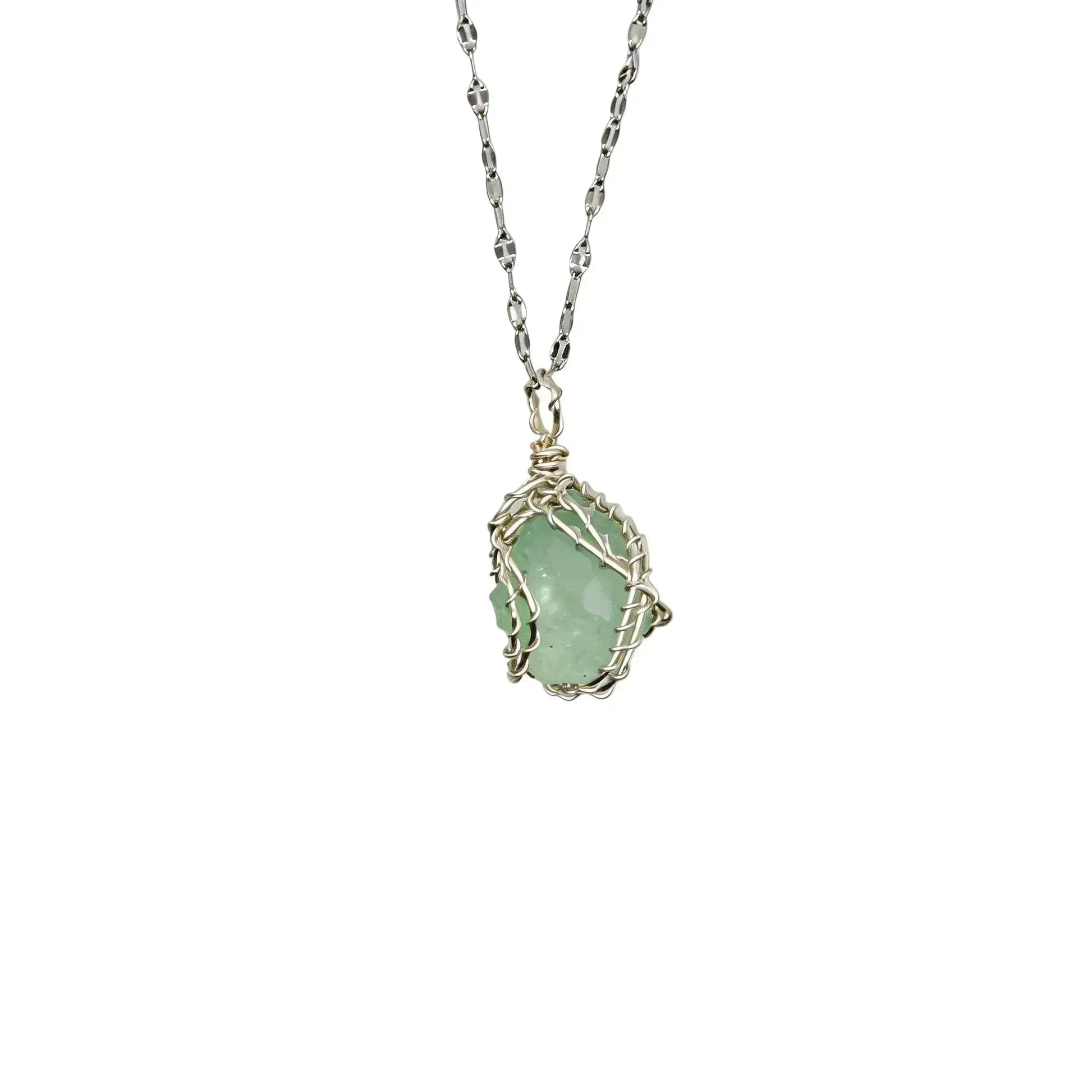 CHIGROVE Wire Wrapped Natural Green Crystal Necklace | Healing Jewelry for Women Daily Wear - ChiGrove