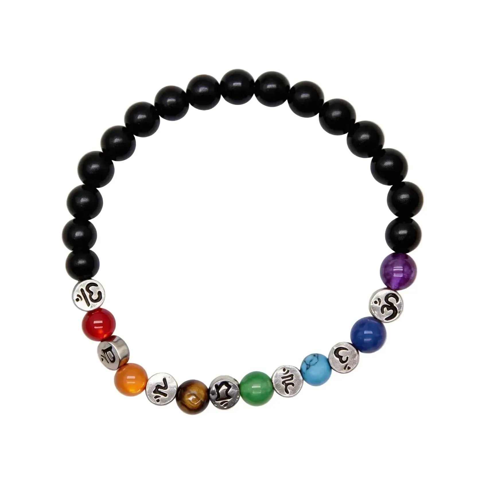CHIROVE Natural 7 Chakra Black Onyx Bracelet | Om Mantra Healing Jewelry for Yoga - ChiGrove