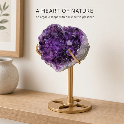 The Amethyst Heart — Natural Druzy Crystal on a Gold Moon Stand