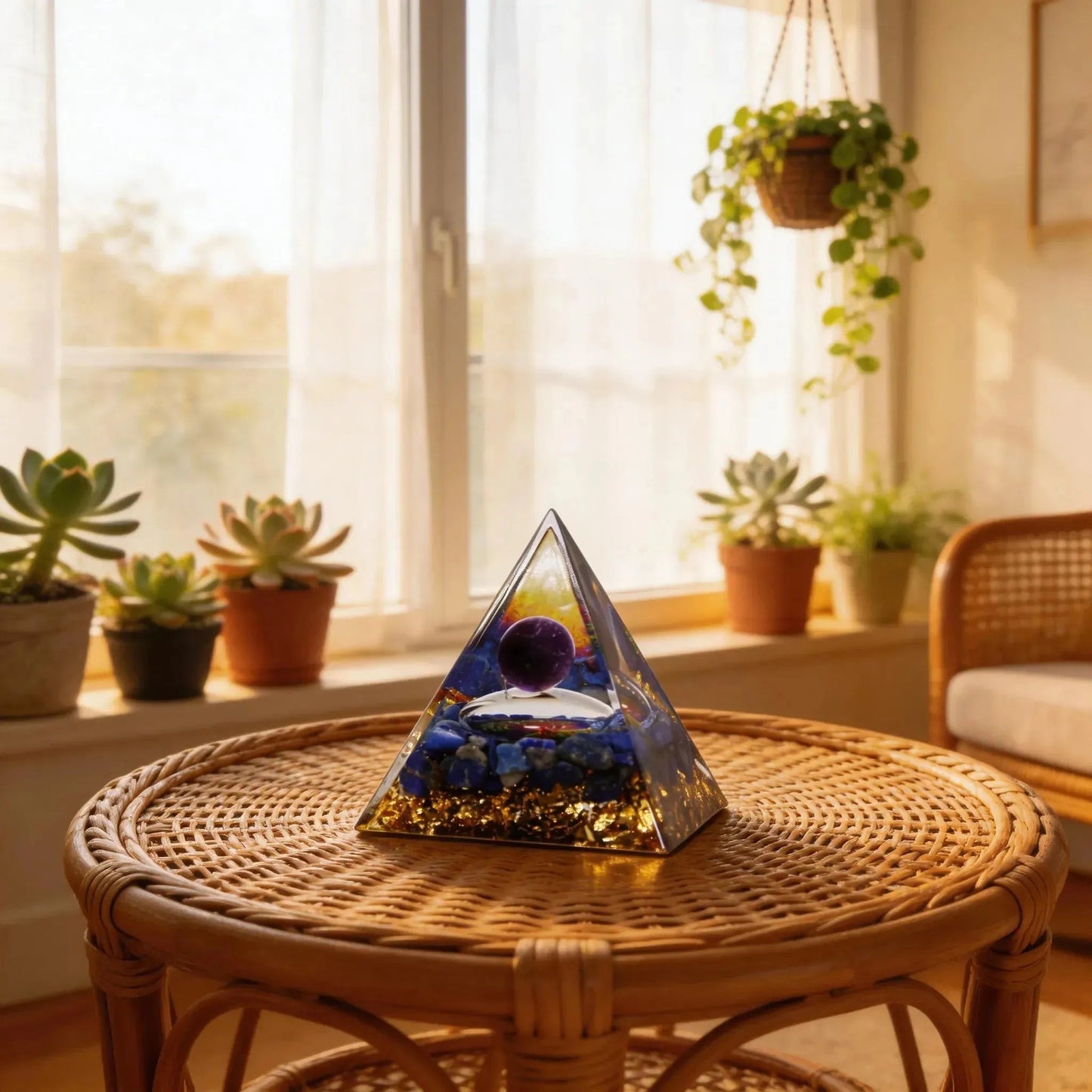 CHIGROVE Natural Amethyst & Lapis Lazuli Orgone Pyramid | Healing Crystal for Calm & Spiritual Balance - ChiGrove