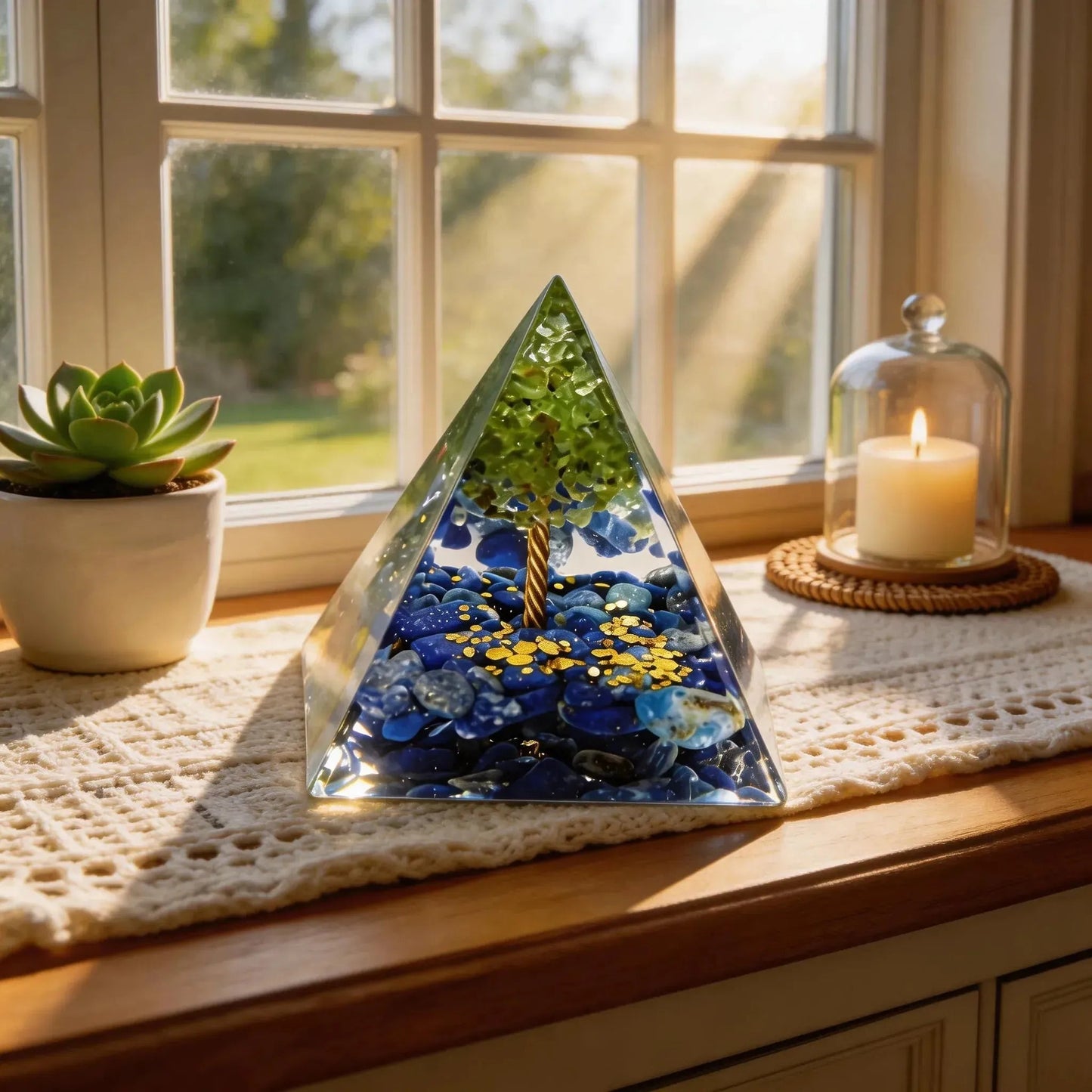 CHIGROVE Natural Lapis Lazuli & Peridot Tree of Life Orgone Pyramid | Healing Crystal for Calm & Spiritual Balance - ChiGrove