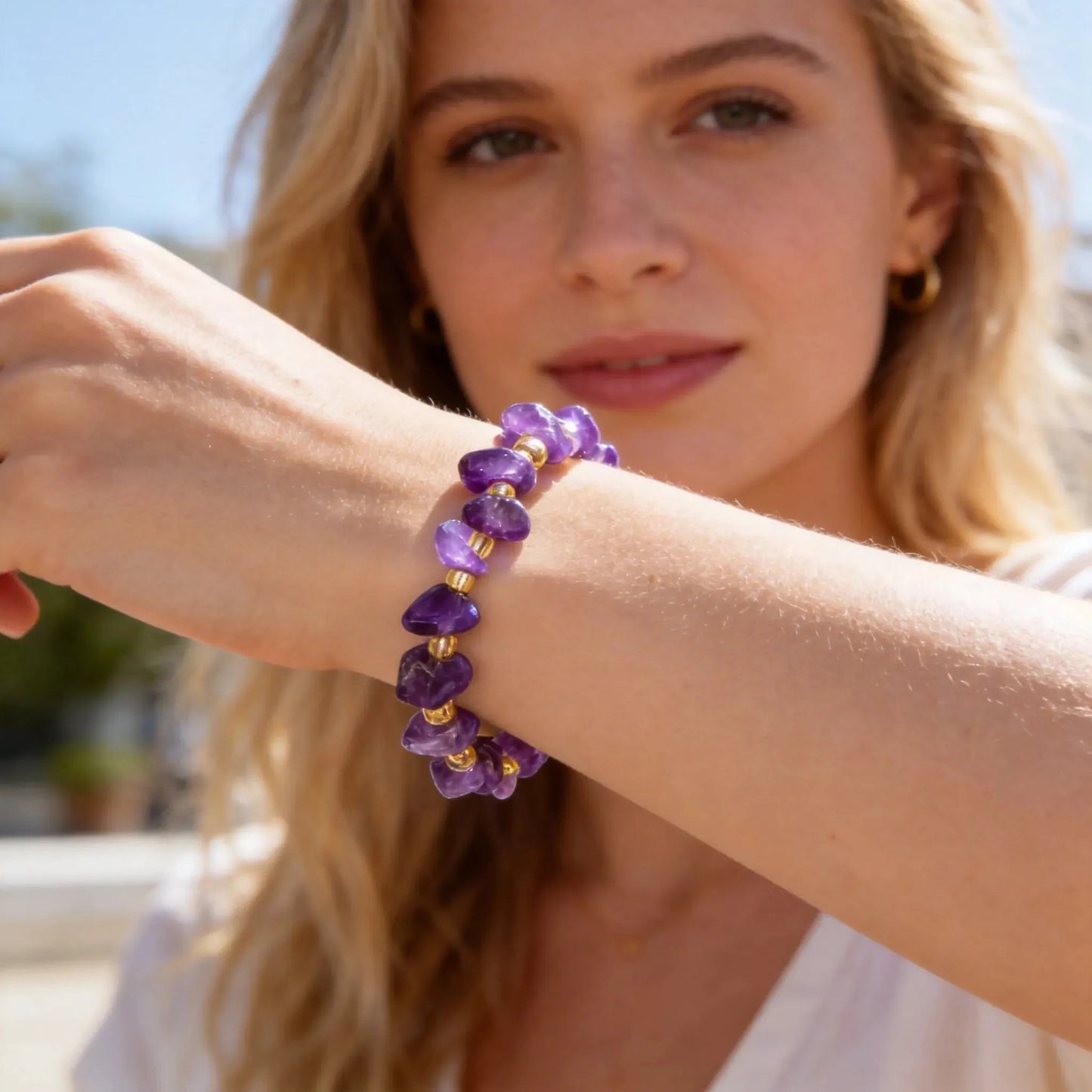 CHIGROVE Natural Amethyst Chip Bracelet | Healing Crystal Jewelry for Love & Daily Wear - ChiGrove